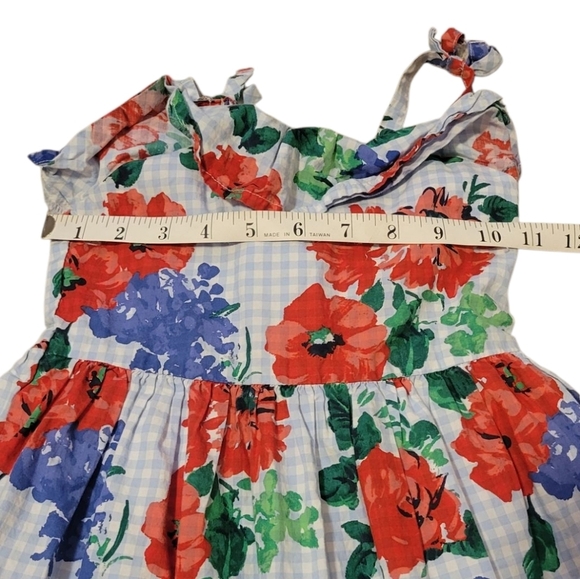 Janie And Jack Floral Gingham Dress Girl's Size 5 Lined Summer Party Swing Blue - Picture 2 of 5